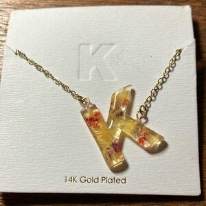 Francesca’s Dried Flower Clear Resin 14K Gold Plated Chain Letter‎ K Necklace